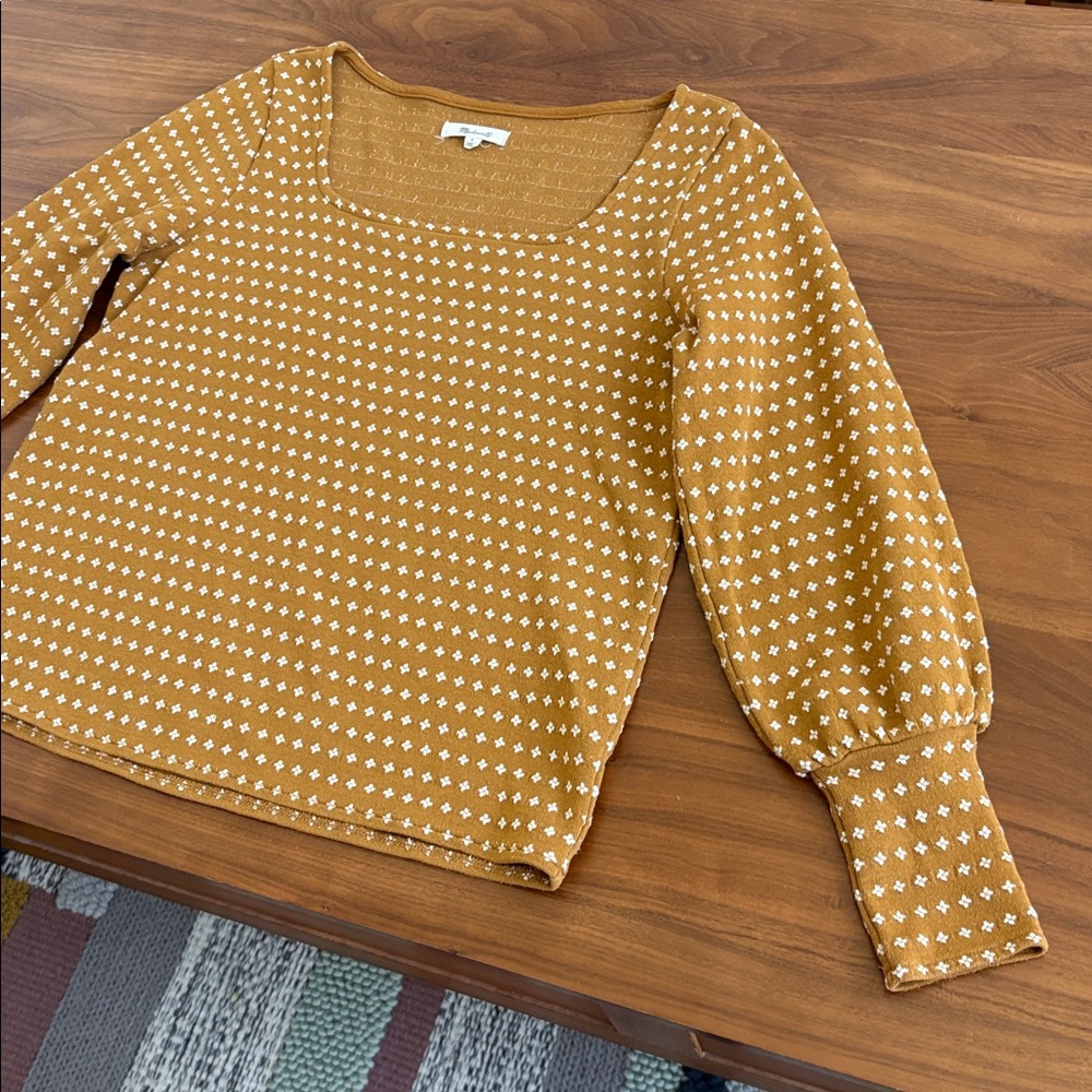 Madewell Floral Jacquard Square-Neck Top Antique Gold Size Small - Picture 5 of 9